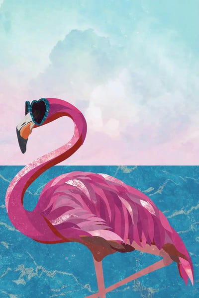 Sarah Manovski: Flamingo On The Beach by Sarah Manovski