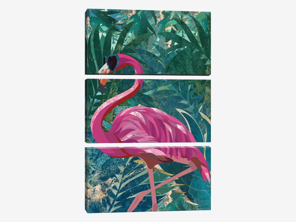 Tropical Rainforest Flamingo by Sarah Manovski 3-piece Canvas Artwork