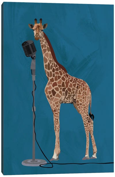 Giraffe On The Microphone Canvas Art Print - Giraffe Art