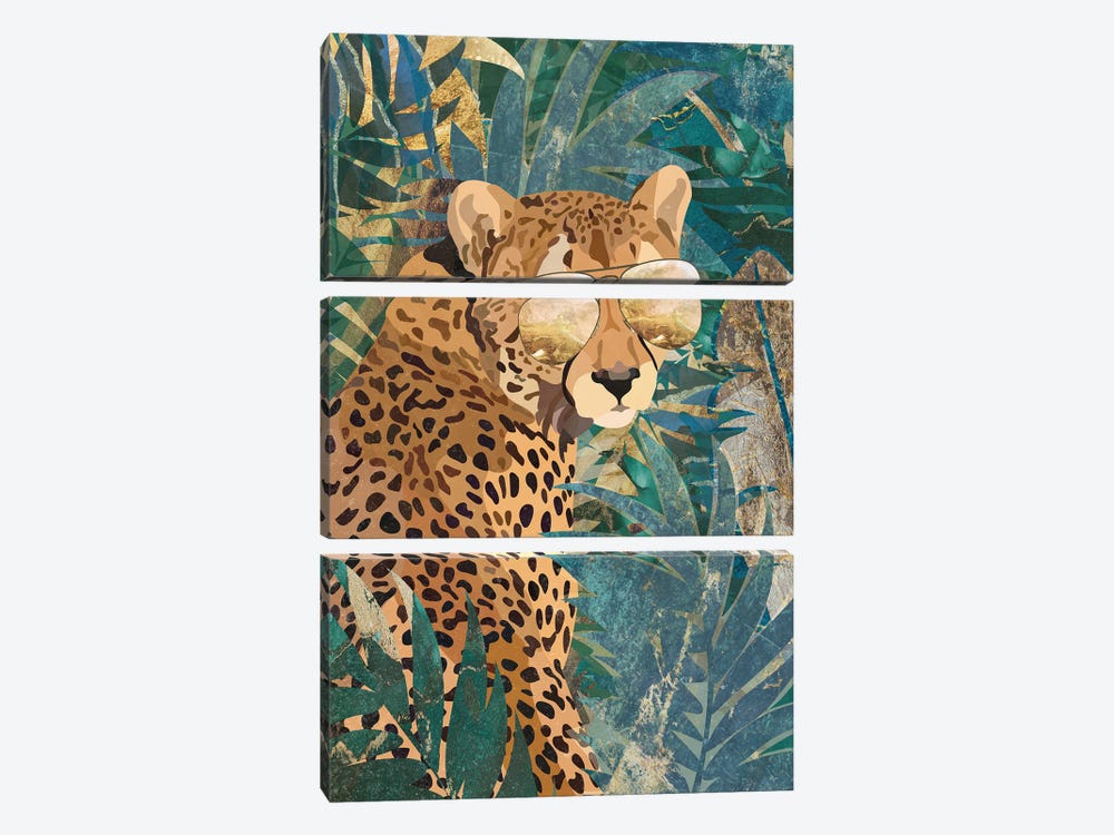 Cool Cheetah In The Jungle by Sarah Manovski 3-piece Canvas Wall Art