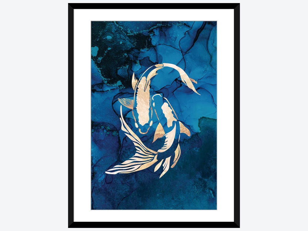 Buy Fisherman Silhouette Indigo Ink Blot Wall Art Print