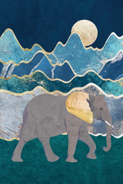 Sarah Manovski: Magestic Elephant Walking In The Moon by Sarah Manovski