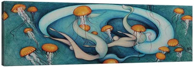Playing In The Abyss Canvas Art Print - Jellyfish Art