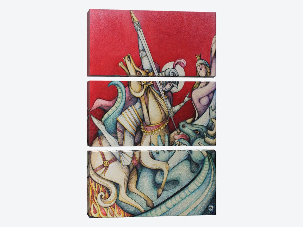 Saint George And The Dragon III by Massimo Vittoriosi 3-piece Canvas Artwork