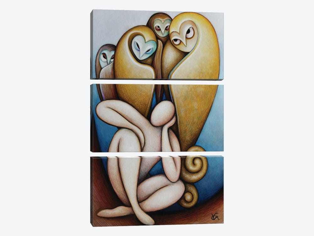 The Dreamer And The Theater Of Owls by Massimo Vittoriosi 3-piece Canvas Art