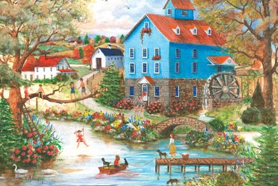 Mary Ann Vessey - Canvas Prints: Mill Pond Frolics by Mary Ann Vessey