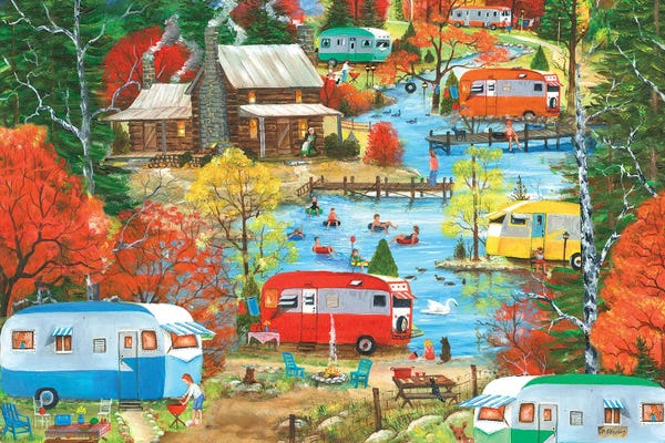 Mary Ann Vessey: Campers At The Lake by Mary Ann Vessey