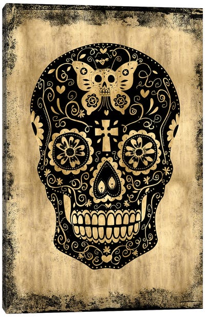 Day Of The Dead In Black & Gold Canvas Art Print - Day of the Dead