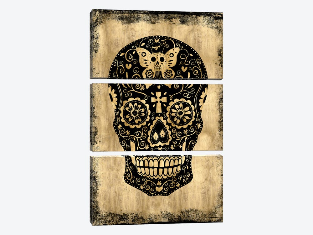 Day Of The Dead In Black & Gold 3-piece Canvas Art