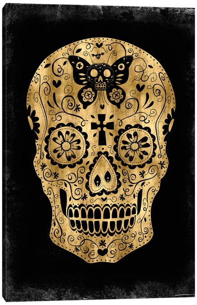 Day Of The Dead In Gold & Black Canvas Art Print - Day of the Dead