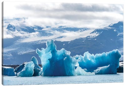 Iceland, Floating Glaciers Form Blue Ice Sculptures In Jokulsarlon, Glacier Lagoon. Canvas Art Print