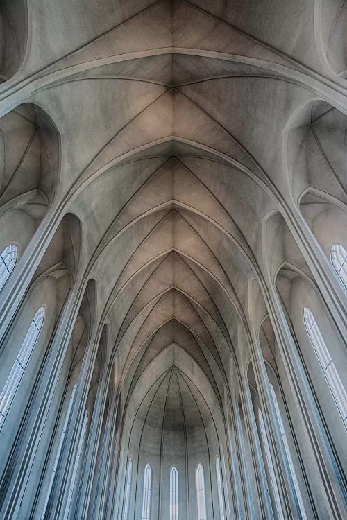 Iceland, Reykjavik, Ribbed Vaults In The Modern Cathedral Of Hallgrimskirkja.