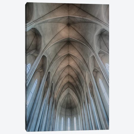 Iceland, Reykjavik, Ribbed Vaults In The Modern Cathedral Of Hallgrimskirkja. Canvas Print #MWI2} by Mark Williford Canvas Wall Art