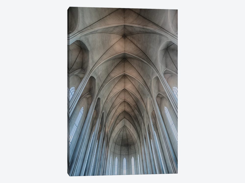 Iceland, Reykjavik, Ribbed Vaults In The Modern Cathedral Of Hallgrimskirkja. by Mark Williford 1-piece Canvas Art Print