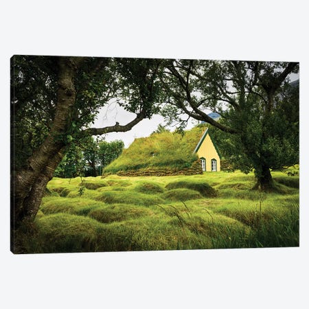 Iceland, Turf-Roofed Hof Church And Surrounding Grave Mounds. Canvas Print #MWI3} by Mark Williford Canvas Artwork
