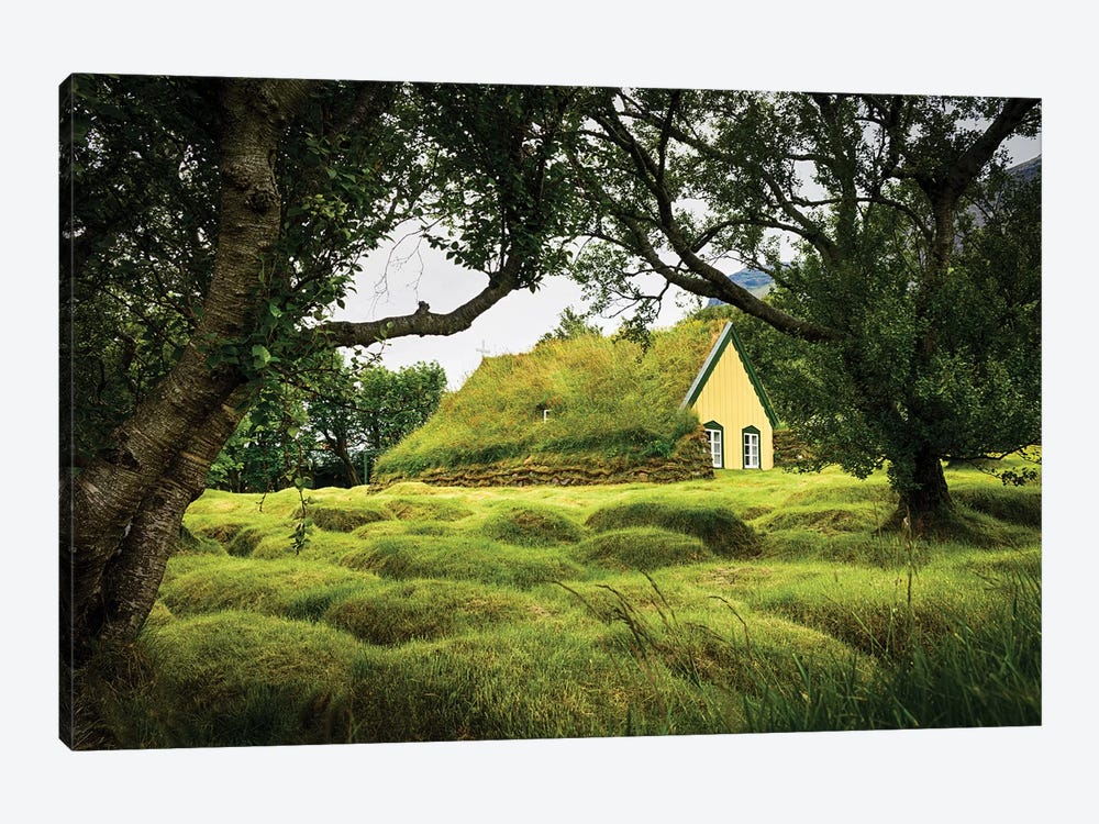 Iceland, Turf-Roofed Hof Church And Surrounding Grave Mounds. by Mark Williford 1-piece Canvas Art