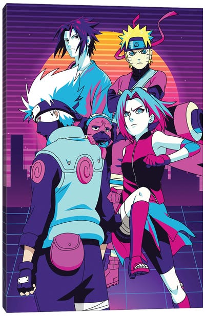 Naruto Team Seven Retro Canvas Art Print - Anime TV Show Art