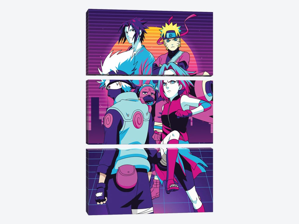 Naruto Team Seven Retro by Mounier Wanjak 3-piece Canvas Print