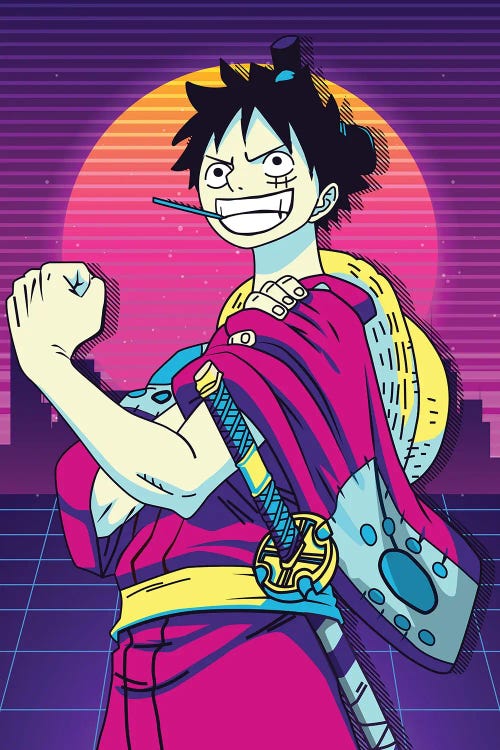 One Piece Anime - Luffy - 80s Retro Art P - Art Print