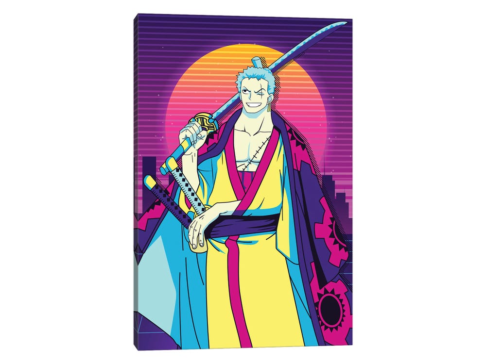 One Piece - Roronoa Zoro - 80s Retro - Canvas Print Wall Art by Mounier Wanjak ( Television & Movies > Television > Anime TV Shows > One Piece >
