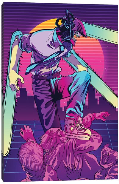 Chainsaw Man Manga - 80s Retro Canvas Art Print - Chainsaw Man