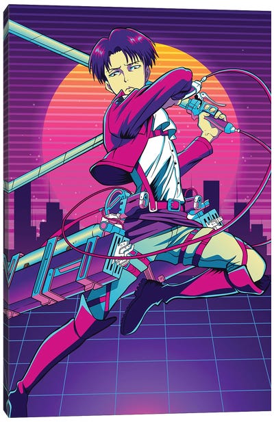 Attack On Titan Anime - Captain Levi - 80s Retro Canvas Art Print - Anime Art