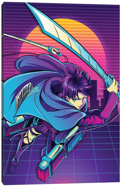 Attack On Titan Anime - Levi Ackerman - 80s Retro Canvas Art Print - Anime Art