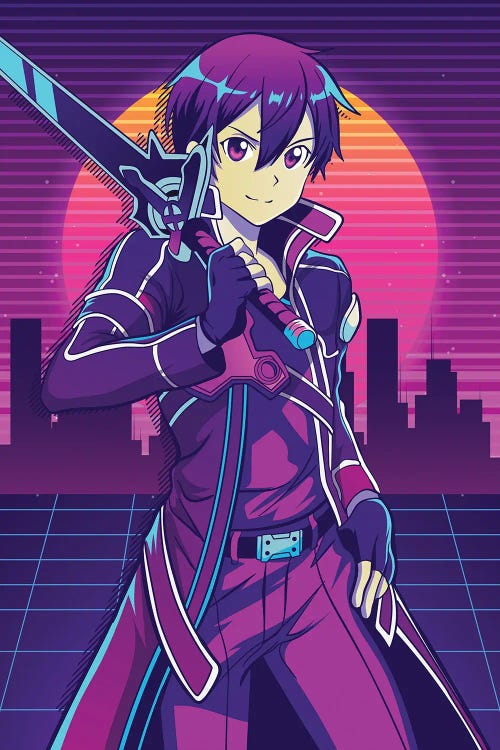 Sword Art Online Anime - Kirito - 80s Retro by Mounier Wanjak wall art