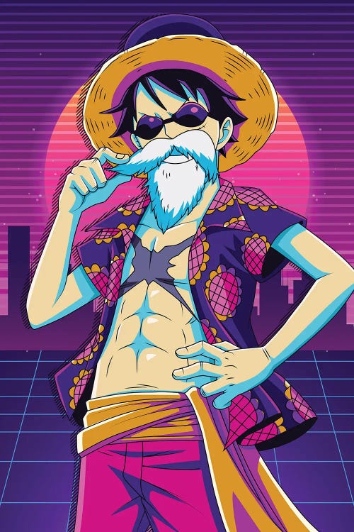 One Piece Anime - Luffy 80s Retro Style