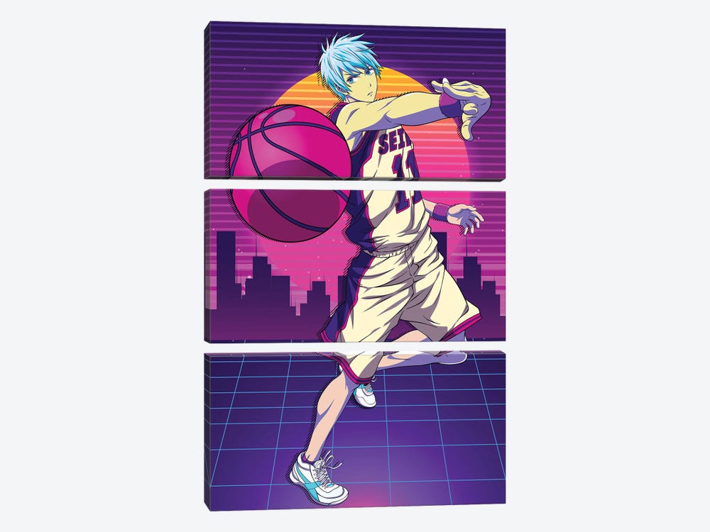 Kuroko No Basket Anime - Tetsuya Kuroko 80s Retro Style by Mounier Wanjak 3-piece Canvas Art