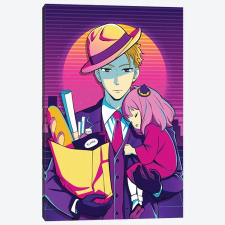 Spy X Family Anime - Loid Forger And Anya Retro Style Canvas Print #MWJ388} by Mounier Wanjak Canvas Artwork