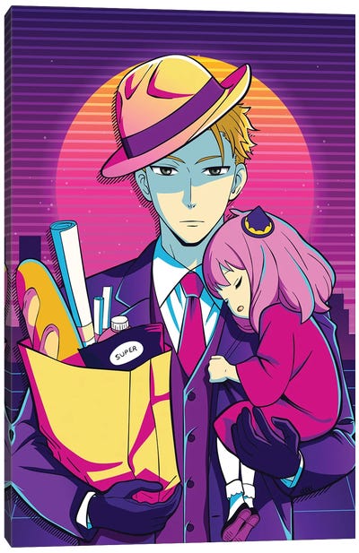 Spy X Family Anime - Loid Forger And Anya Retro Style Canvas Art Print - Mounier Wanjak