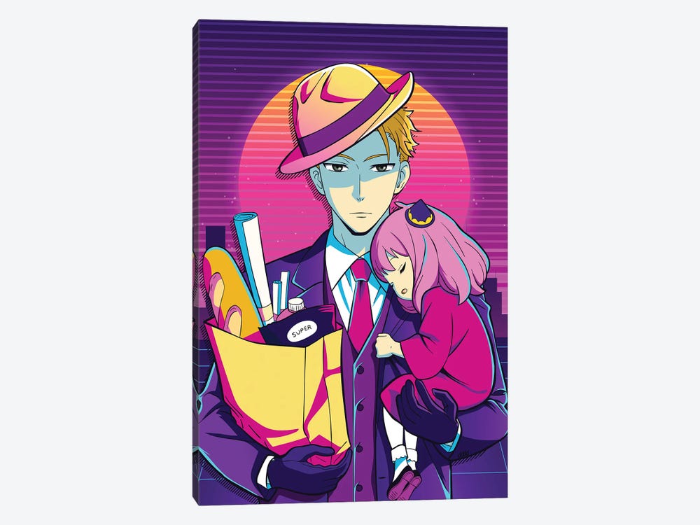 Spy X Family Anime - Loid Forger And Anya Retro Style by Mounier Wanjak 1-piece Canvas Art Print