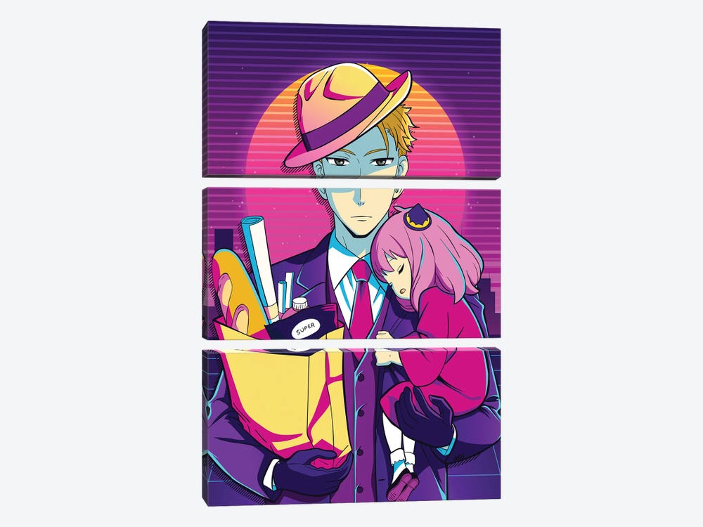 Spy X Family Anime - Loid Forger And Anya Retro Style by Mounier Wanjak 3-piece Canvas Art Print