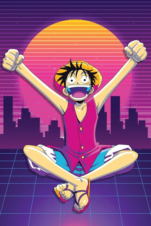 One Piece Anime Retro Style - Monkey D Luffy by Mounier Wanjak wall art