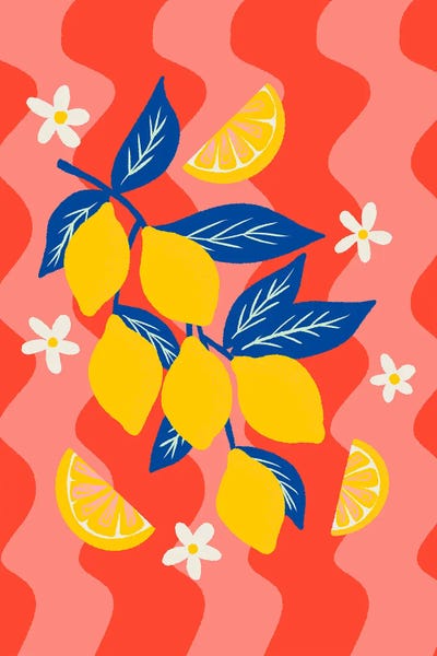 Dopamine Decor: Lemon Branch With Wavy Background by Angela Minca