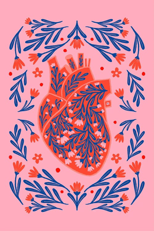 Floral Anatomical Heart by Angela Minca wall art