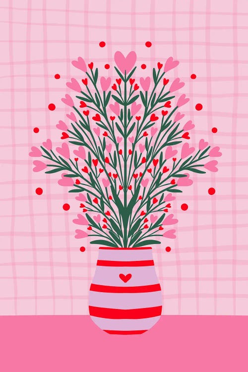 Heart Flower Bouquet In A Vase by Angela Minca wall art