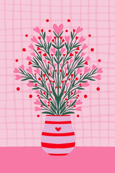 Fine Art Print: Heart Flower Bouquet In A Vase by Angela Minca