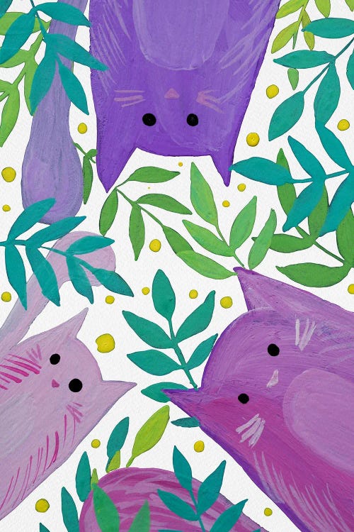 Purple Cats Between Branches by Angela Minca wall art