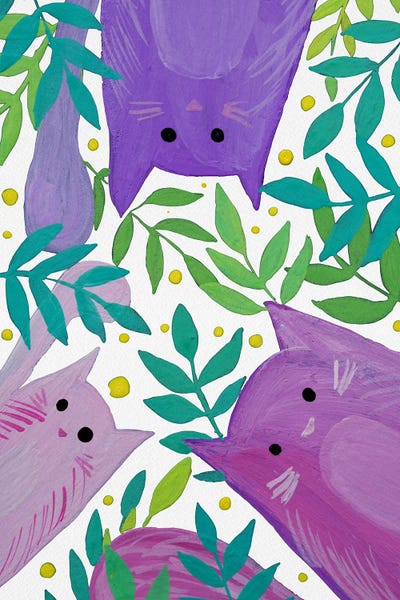 Purple Cats Between Branches