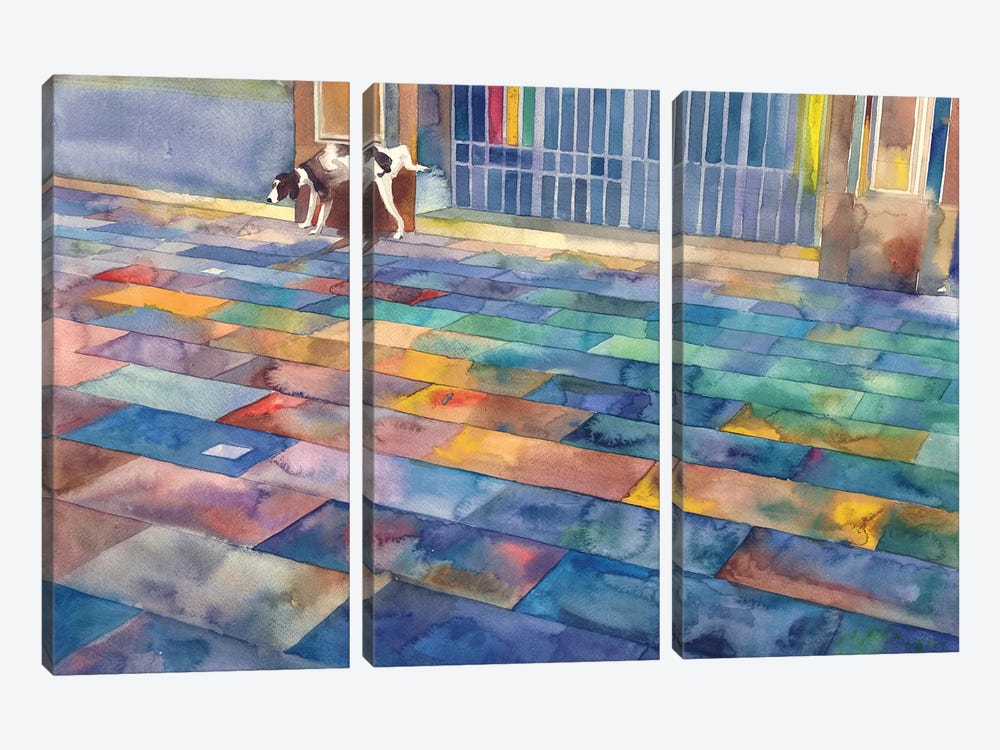 Dog And The City by Maja Wronska 3-piece Canvas Art Print