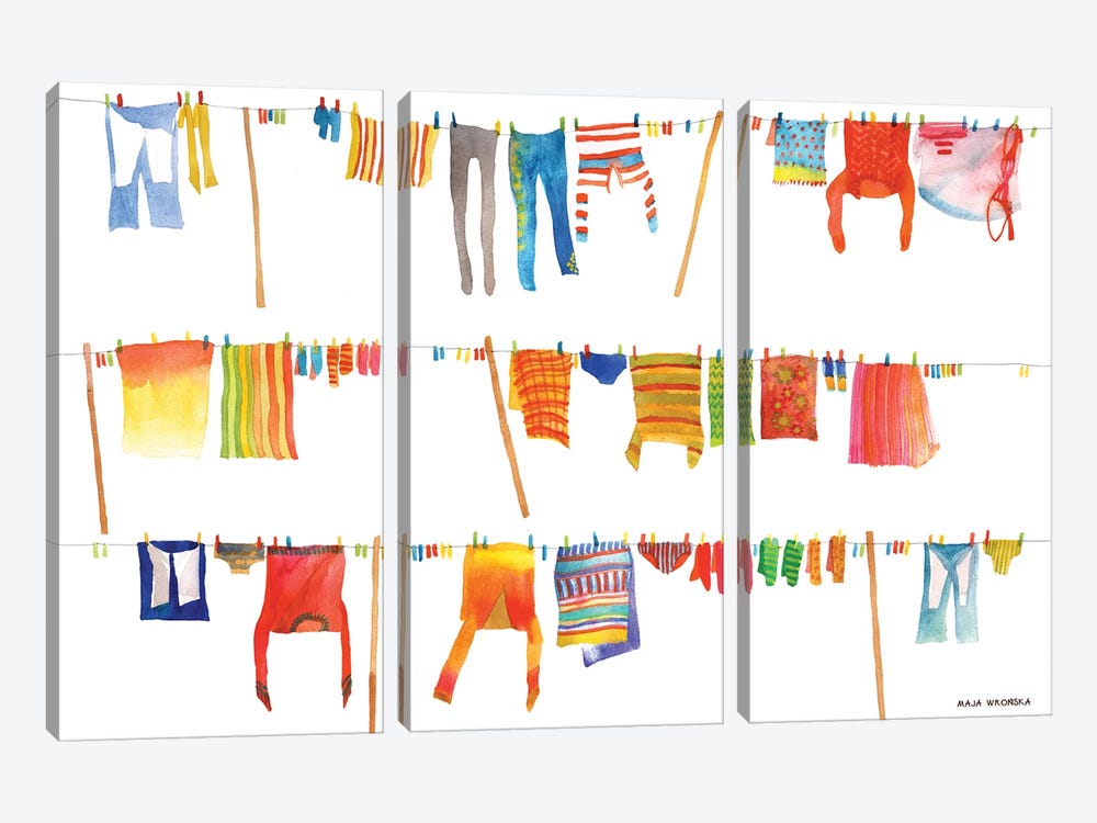 Laundry by Maja Wronska 3-piece Canvas Art Print