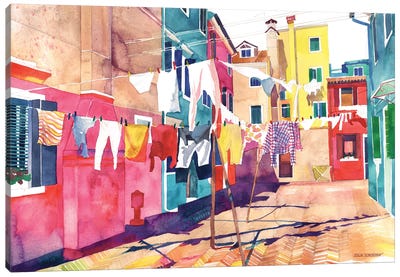 Laundry In Venice Canvas Art Print - Watercolor Art