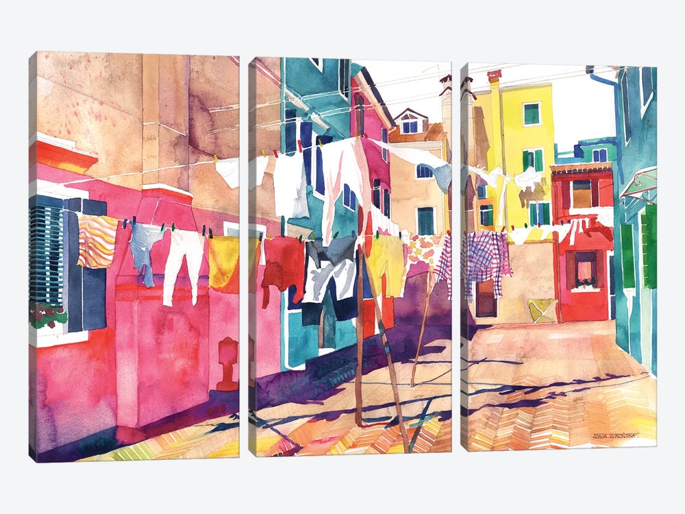 Laundry In Venice by Maja Wronska 3-piece Canvas Art Print