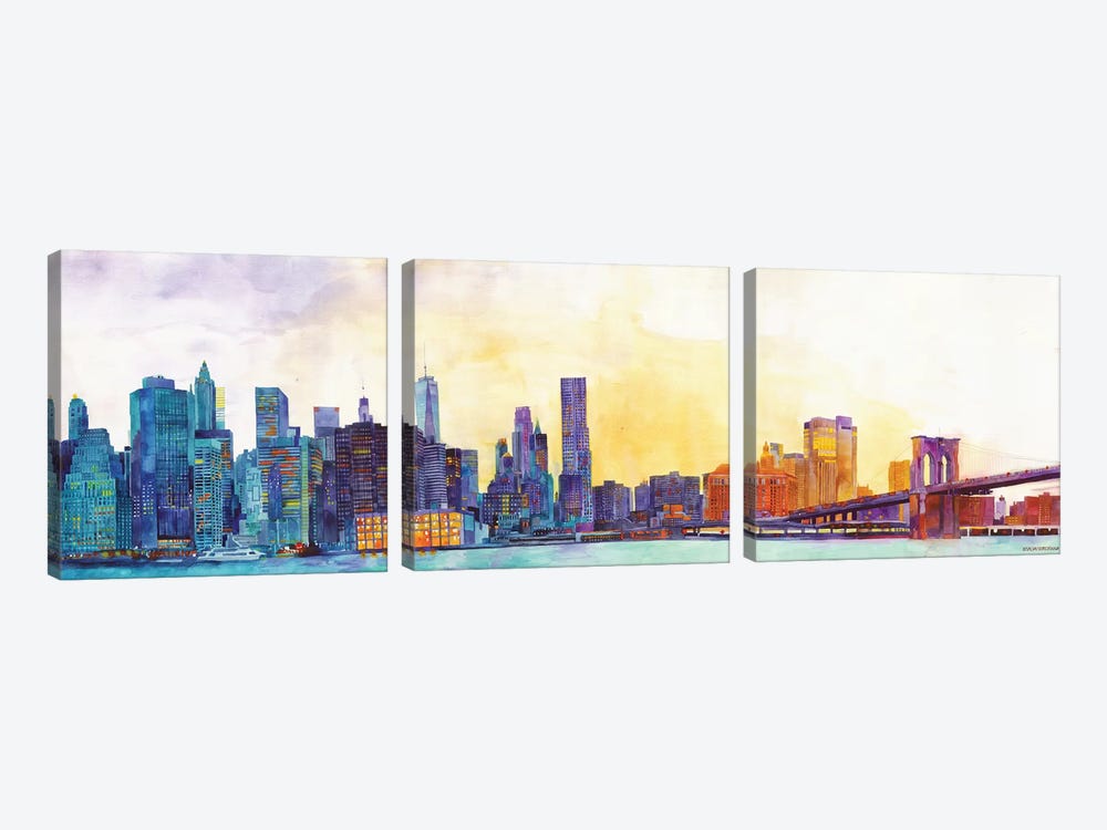 NYC Panorama by Maja Wronska 3-piece Canvas Art