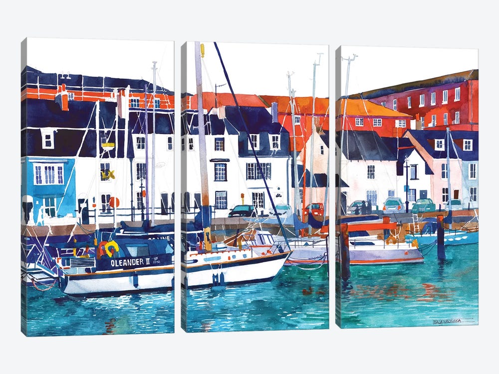 Port In Weymouth by Maja Wronska 3-piece Canvas Print