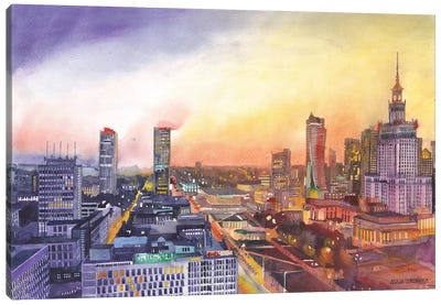 Sunset In Warsaw Canvas Art Print