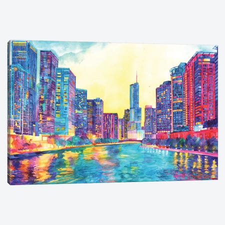 Chicago River Canvas Print #MWR8} by Maja Wronska Canvas Wall Art