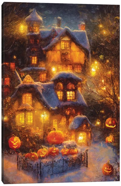 Sweet Halloween Canvas Art Print - Haunted Houses